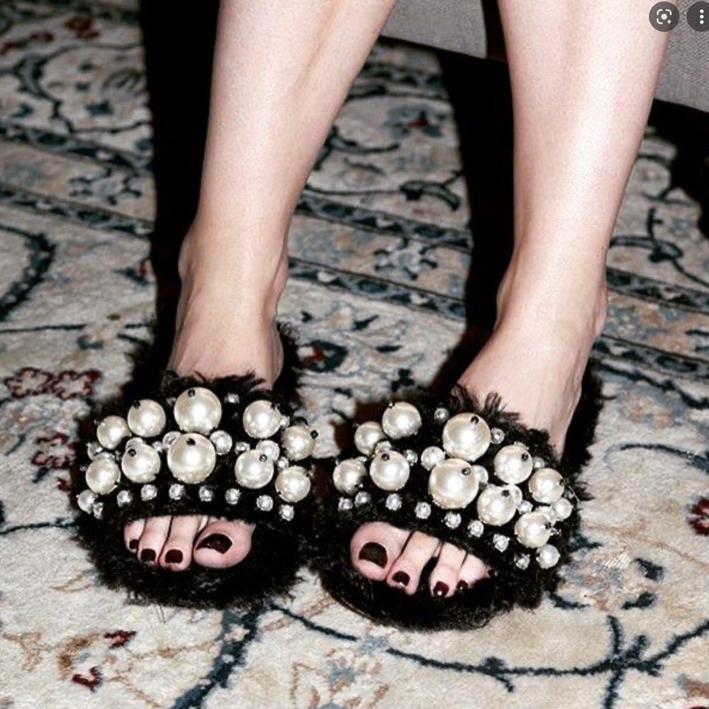 Authentic Miu Miu Mo Hair Pearl Slides - image 1